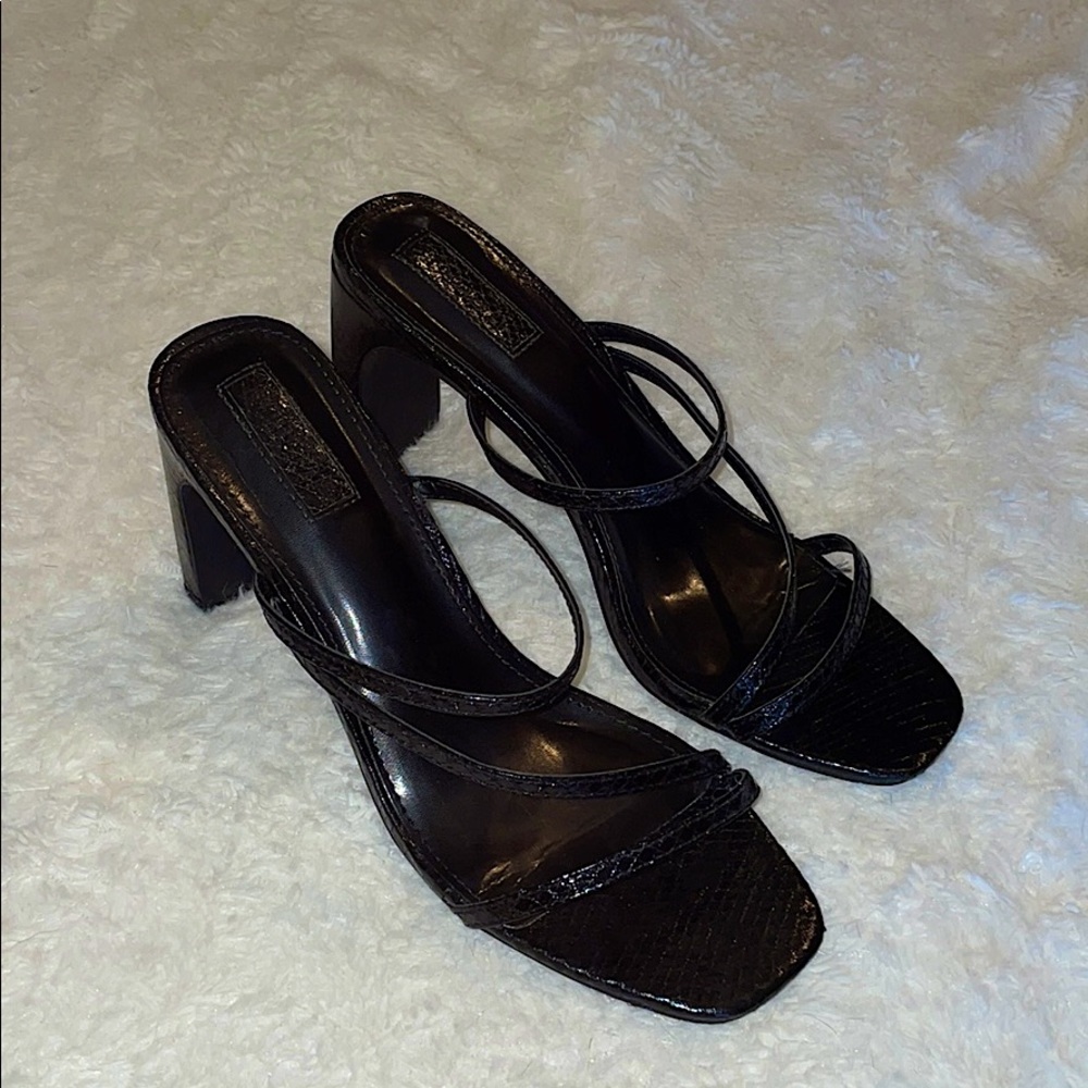 Strappy Snake Print Mule Heeled Sandal